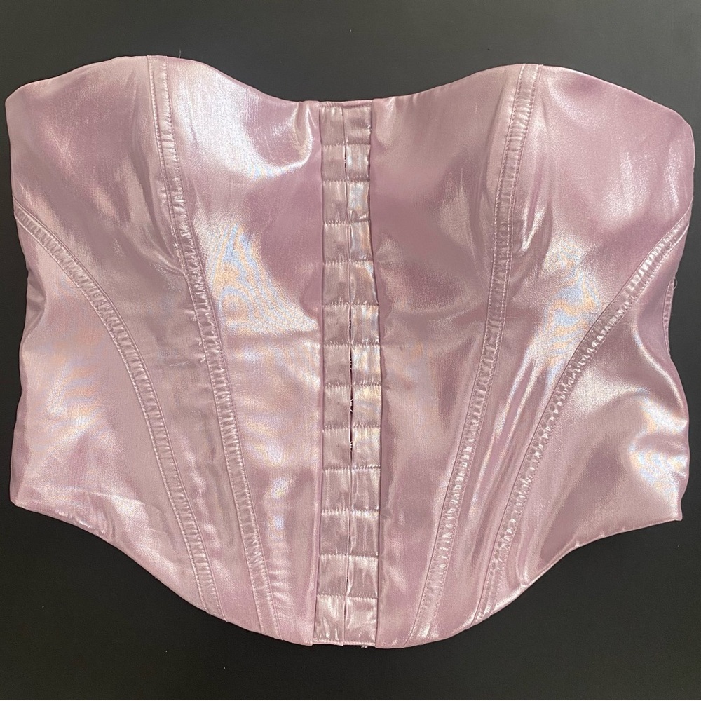 Strapless Metallic Pink Satin Corset Crop Top